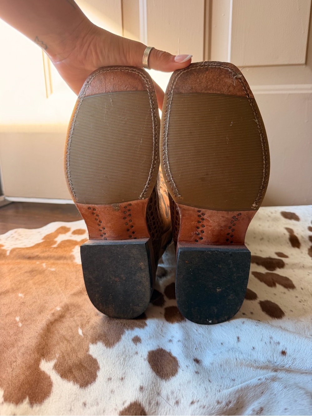 Macie Bean Brown and Tan Alligator-Texture Women’s Western Heeled Boots - Picture 3 of 5